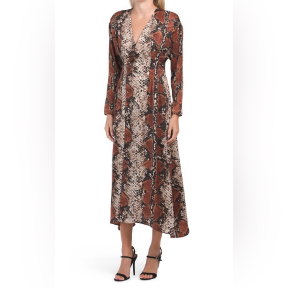 Mango snake print satin V neck dress. Size S